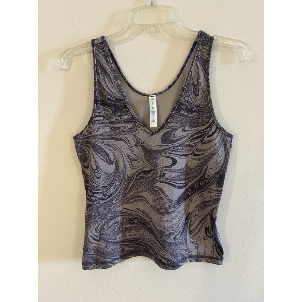 Athleta Transcend Tank Top Size M Gray Marble Print Swirl Activewear Workout